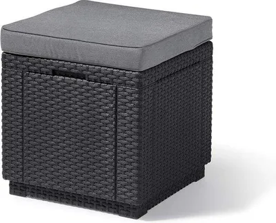 Produktbild von Famanu Hocker mit Stauraum grau - Abnehmbares Kissen - Wetterfest - 42 x 42 x 39 cm