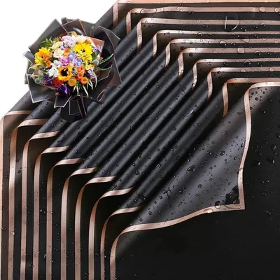 Immagine prodotto di Carta da regalo, 20 fogli, impermeabile, per fiori e regali, colore nero, dimensioni 58x58 cm