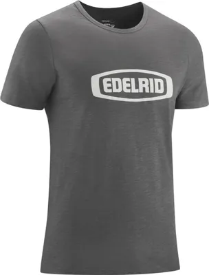 Graues T-Shirt "Highball IV" von Edelrid mit großem Logo auf der Vorderseite.