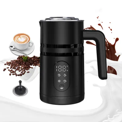 Image de Mousseur à lait électrique - Mousseur à lait 4 en 1 avec indicateur de température, 350 ml, pour mousse de lait chaude ou froide, chocolat chaud, latte, cappuccino et macchiato, noir