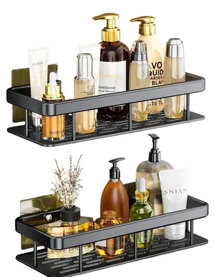 Produktbild von Duschablage zur Wandmontage, Schwarz, 31,5 x 14 x 5 cm, Selbstklebend, 2er-Set