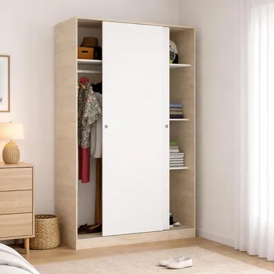Image de Alyson - Armoire 2 Portes, 120x204h cm Blanc Brillant, Penderie