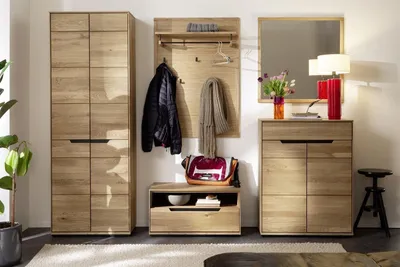 Produktbild von Garderoben-Set >ARAYA< (5-teilig) in Eiche teilmassiv - 227x195x40,5 (BxHxT)