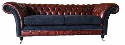 Image de Canapé design, 3 places, couleur marron, style Chesterfield, revêtement en cuir, rembourrage textile