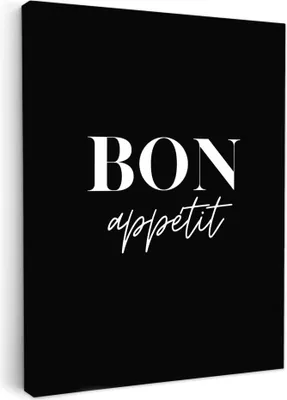 Produktbild von MuchoWow® - Leinwandbilder - Guten Appetit - Zitat - Schwarz - Zitat, Wandbild, Wanddeko Bilder Wohnzimmer, 60x80 cm