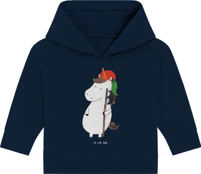 Produktbild von Mr. & Mrs. Panda Organic Baby Hoodie Einhorn Junge 12. - 18. Monat - French Navy - Geschenk, Bube, Unicorn, Mittelalter, Kapuzenshirt, Einhörner, Kapuzensweatshirt