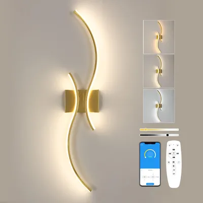Zdjęcie produktu dla Elegancka, ścienna lampa LED, możliwość regulacji jasności, 32W, kreatywny, długi design, kolor miedziany, 80 cm