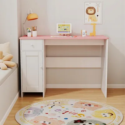 Produktbild von WEISSES SCHREIBTISCH MIT SCHUBLADE UND SCHRANK FÜR MÄDCHEN MIT ROSA PLATTE 75 CM x 50 CM x 110 CM