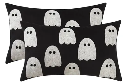 Productafbeelding van Kussenslopen, Halloween, spookthema, fluweel, 30x50 cm, zwart, 2 stuks