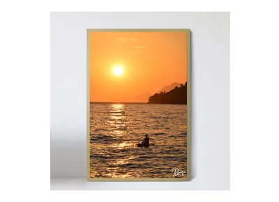 Produktbild von Holz Foto Bild 40x60cm Kunst Fotografie Wand Meer Gold Sonnenuntergang See Boot