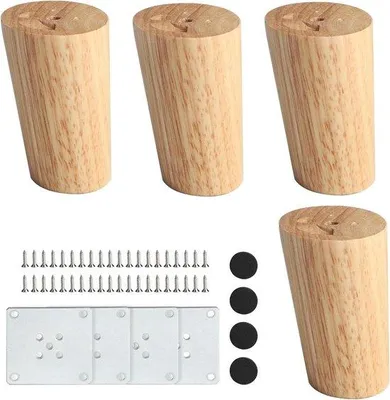 Produktbild von Famanu Möbelbeine Holz 4 Stück massiv konisch schräg - 8 cm - Montagesets - Schrauben