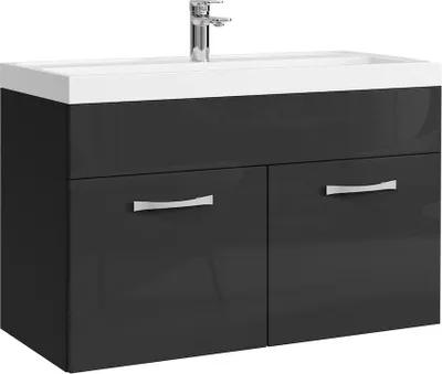 Produktbild von Badplaats Badmöbel Set mit Waschbecken und Unterschrank Paso 01 80 x 40 cm Schwarz Hochglanz - Waschbeckenunterschrank mit Waschbecken