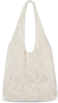Image de Sac de plage pour femme - sac à bandoulière fin pour l'été - en filet tressé, idéal pour les voyages, les courses et le quotidien.