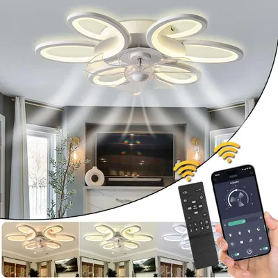 Obrázok produktu pre 65CM stropný ventilátor s osvetlením a diaľkovým ovládaním, 36w inteligentná lampa s ventilátorom, 6 úrovní vetra, stmievateľná farba svetla, spálňa jedáleň