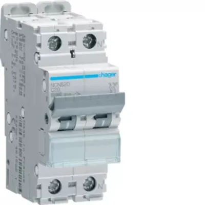 Immagine prodotto di Interruttore magnetotermico HAGER NCN520, 1 polo +N, C20A, 10 kA, 2 M