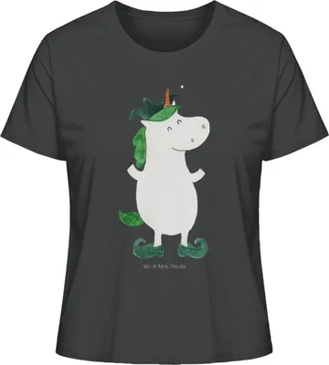 Produktbild von Mr. & Mrs. Panda Damen Oberteil Einhorn Joker Größe S - Anthrazit - Geschenk, Shirt Mit Print, Kasper, Unicorn, Einhörner, Frauen T-Shirt, Mittelalter, Kurzarmshirt