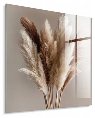 Produktbild von STYLER Glasbild 30x30 cm Pampasgras Boho Beige Naturmotiv Wanddekoration Wohnzimmer Schlafzimmer Küche Japandi