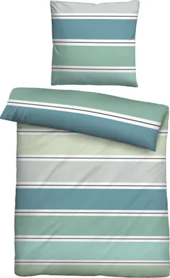 Produktbild von biberna Seersucker Bettwäsche 0025009 QUERBALKEN color: blau-grün, size: 1x 155x200 cm + 1x 80x80 cm