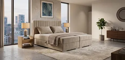 Produktbild von Boxspringbett MONACO 160 cm x 200 cm AMOR VELVET 02 Hellbraun Bett mit zwei Bettkästen und H3 Matratze,Komplett-Set mit Matratze und Topper