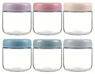 Immagine prodotto di Contenitori in vetro - Barattoli per alimenti - Set da 6 - 300 ml - Vetro - Coperchio a vite a prova di perdite - Impilabili - Trasparenti