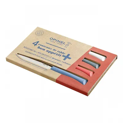 Produktbild von Opinel N°125 Bon Appétit+ Messer Set - 4-teiliges Tischmesser-Set, Edelstahl, Mikroverzahnt, Umweltfreundliche Griffe, Spülmaschinenfest Opinel N°125 Bon Appétit+ Messer Set - 4-teiliges Tischmesser-Set, Edelstahl, Mikroverzahnt, Umweltfreundliche Griffe, Spülmaschinenfest