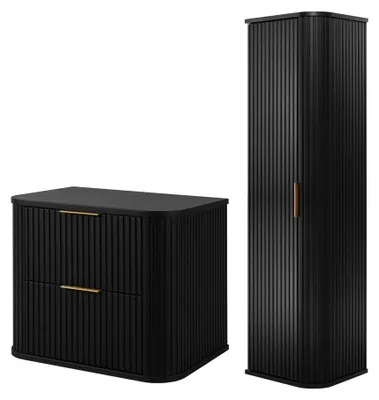 Produktbild von Badmöbel-Set mit Platte und Hochschrank, Schwarz, 60 x 52 x 42 cm