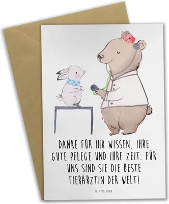 Produktbild von Mr. & Mrs. Panda Grußkarte Beste Tierärztin - Weiß - Geschenk, Grußkarten, vatertagskarte, weihnachtskarten, hochzeitskarten, Danke sagen, Wertschätzung Tierarzt, tolle