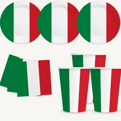Produktbild von Italien Partyset, 16 Pappteller 23 cm, 16 Pappbecher 210 ml, 20 Servietten 33 x 33 cm