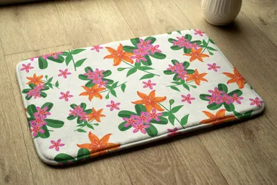 Produktbild von Badteppich Saugfähige - Badezimmer Teppich - Rutschfester Badvorleger Badematte - 75x45 cm - Florales Muster
