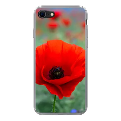 Produktbild von MuchoWow® Handyhülle Schutzhülle Hülle für iPhone SE 2020 Lila und rote Mohnblumen auf einer Wiese Silikon Softcase Handy Hülle - Kartenbesitzer