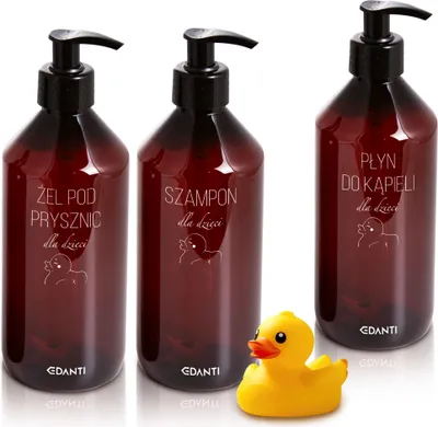 Immagine prodotto di Set da bagno per bambini con 3 flaconi dosatori con pompa per shampoo e bagnoschiuma