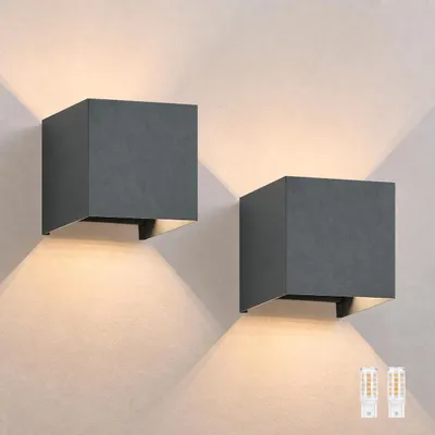 Image de ZMH Applique murale Led 2ER Extérieur Gris Applique G9 Blanc chaud Moderne Up Down IP65 Etanche Applique extérieure Faisceau réglable Lampe de couloir, Image générée par une IA