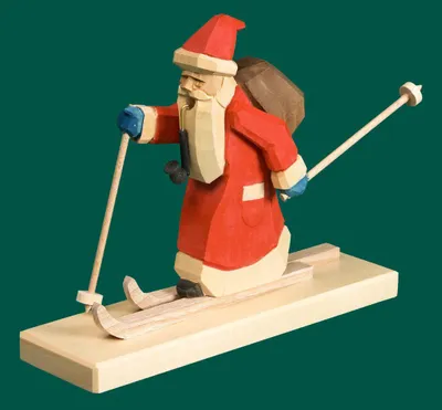 Produktbild von Räuchermann Weihnachtsmann auf Ski geschnitzt Höhe 13cm NEU