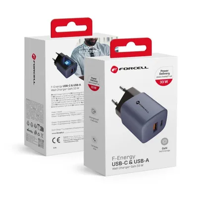 Image de Chargeur secteur GaN Forcell F-Energy - 33W avec connecteurs : USB C et USB A avec PD et charge QC 4.0