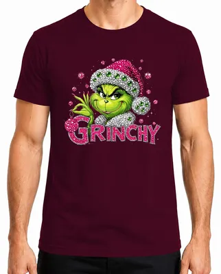 Produktbild von Grinchy Grinch Bling Glitzer Strass Lustig Ugly Christmas Sweater Herren T-Shirt, Burgundy, XL