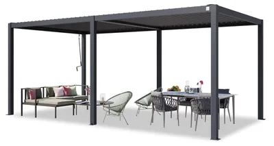 Produktbild von PRIMEYARD Pergola 3x6 m Aluminium-Pfosten mit Stahl-Lamellendach - anthrazitfarbene Terrassenüberdachung