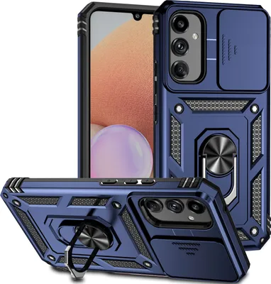 Produktbild von Galaxy A34 Hülle mit Schiebe Kamera Schutz und Ringhalter Ständer Schutzhülle für Samsung Galaxy A34 Blau