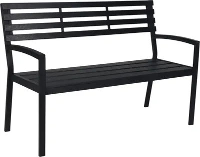 Produktbild von Relaxdays Gartenbank, 2-Sitzer, HxBxT: 88 x 128 x 59 cm, Kunststoff & Metall, Sitzbank Garten, Terrasse, Balkon, schwarz