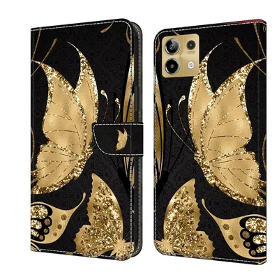 Produktbild von CLM-Tech Handyhülle kompatibel mit Xiaomi Redmi Note 13 5G Hülle - Tasche aus Kunstleder - Klapphülle mit Ständer und Kartenfächern - Schutzhülle Wallet Case Cover goldene Schmetterlinge