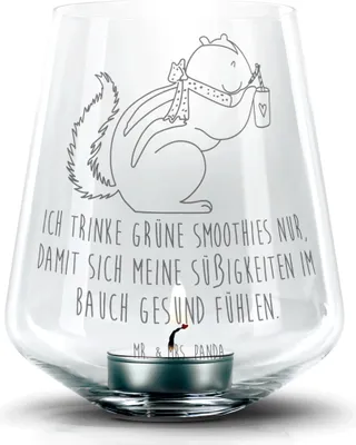 Produktbild von Mr. & Mrs. Panda Glas Windlicht Eichhörnchen Smoothie - Transparent - Geschenk, Streifenhörnchen, Diät, Green Smoothies, Laterne, Teelichthalter, Lustige Sprüche, gravur