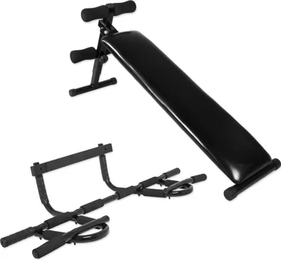 Produktbild von GORILLA SPORTS® Sit Up Bank und Klimmzugstange - für Türrahmen, Multifunktion, 10 Rutschfeste Griffe, Verstellbare Beinfixierung und Winkel, Klappbar, Stahl - Bauchtrainer, Rückentrainer, Pull Up Bar
