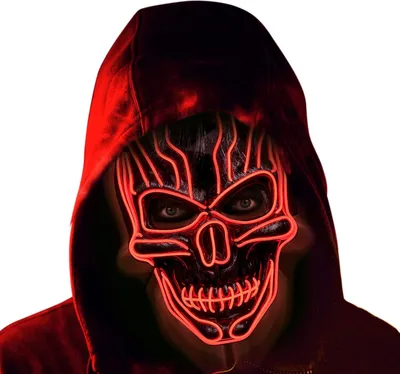 Produktbild von LED Gruselmaske Halloween Leuchtmaske Geistermaske mit EL-Draht 3 Blinkmodi für Halloween Festival, Party, Cos Play
