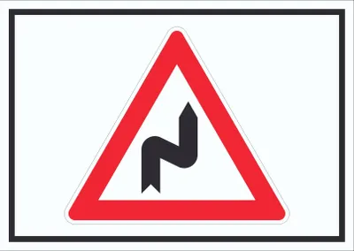Produktbild von Schild Achtung Doppelkurve rechts Symbol A3 Rückseite selbstklebend