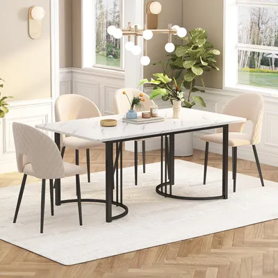 Produktbild von Esstisch 140 x 80 cm Marmor-Optik Weiß & Schwarz– Moderner Küchentisch mit Metallgestell, Rechteckig, Höhenverstellbare Füße für Esszimmer & Wohnzimmer