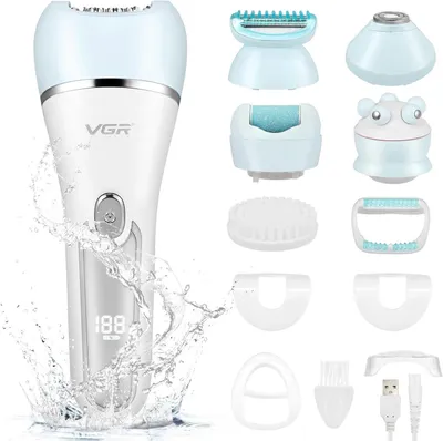 Produktbild von Damen 6-in-1 Epilierer & Rasierer kabellos, Gesichtsepilierer Nass & Trocken IPX7, USB-C wiederaufladbar, LED, Peeling & Massage Reinigungsbürste Pro!