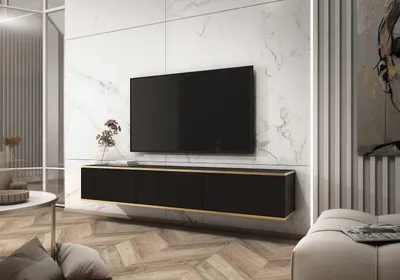 Produktbild von TV Lowboard RTV-Schrank Fernsehtisch ORO 175 Schwarz + Gold