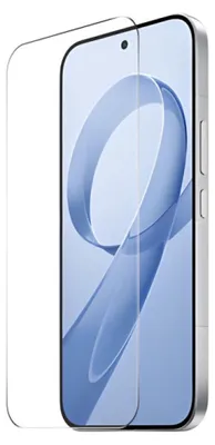 A screen protector is shown placed on a smartphone.