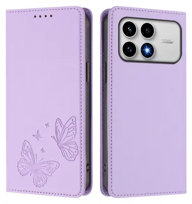 Image de Étui en cuir pour Xiaomi Poco F8 Pro/Redmi K90, étui de protection type portefeuille en cuir gaufré « papillon » avec support, violet