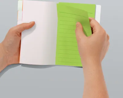 Produktbild von SIGEL HN206 Tab Marker Notes, Papier, mit großem Notizfeld, 3 Farben, gelb, pink, grün, 98x148 mm, 42 BL