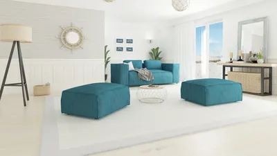 Produktbild von S-STYLE MÖBEL - Moderner Fußhocker Bello aus Türkis Cord mit weichem Sitz, B/T/H: 93 cm/ 73 cm/ 46 cm
